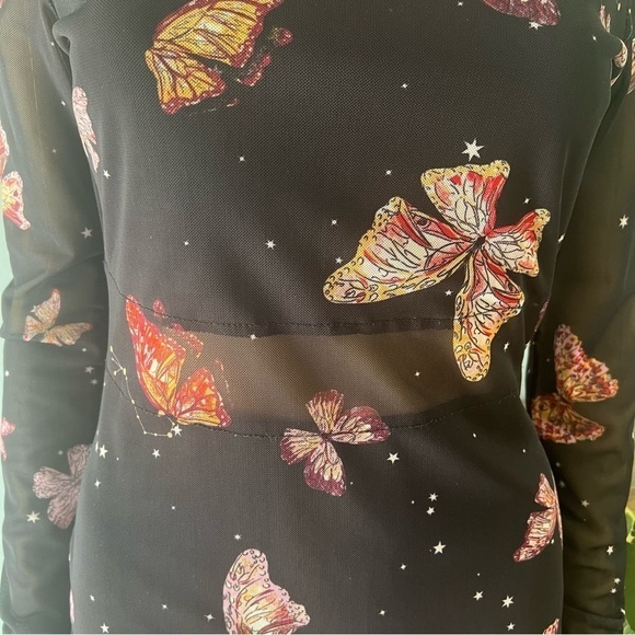 Material Girl Butterfly Printed Mesh Butterfly Bodycon Dress Size Medium - Picture 16 of 16